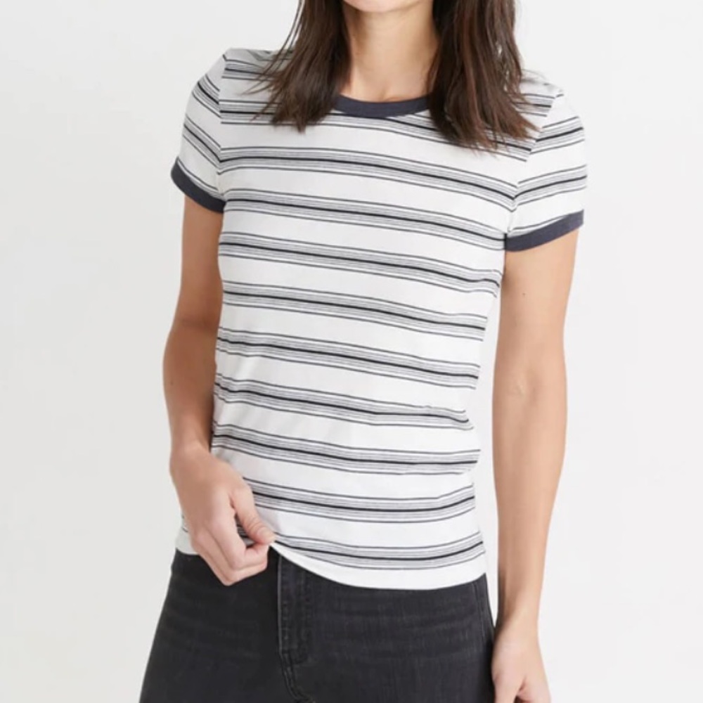 Carmel Ringer Tee - Natural/Charcoal Stripe